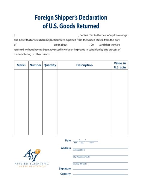 1998 01 01|9801 foreign shipper declaration form.